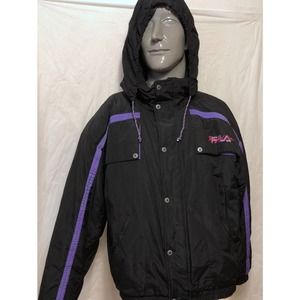 VTG Fila Max Line Black Purple Ski Hooded Jacket Sz 40 Snow Snowboard Winter